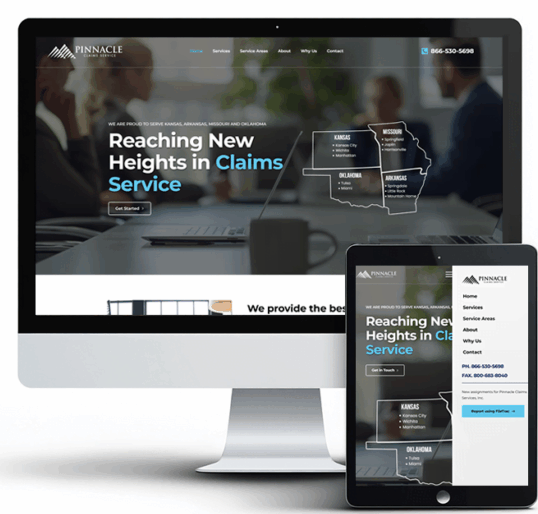 Computer showing a custom web design for an insurance and claims agency in Bentonville Arkansas