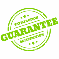 Orange badge that says satisfaction guarantee